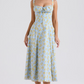 Carmen Soft Blue Vintage Floral Print Cotton Bustier Sundress