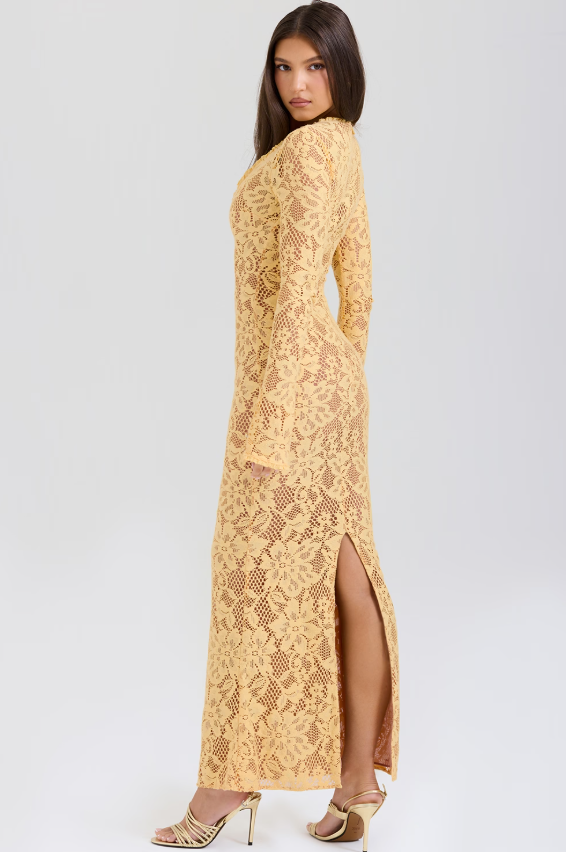 Indiana Apricot Plunge Lace Maxi Dress