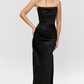 Adrienne Black Satin Strapless Corset Maxi