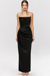 Adrienne Black Satin Strapless Corset Maxi