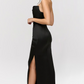 Adrienne Black Satin Strapless Corset Maxi
