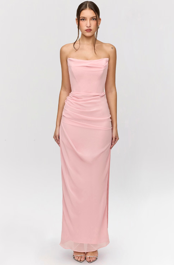 Adrienne Pink Quartz Georgette Strapless Gown