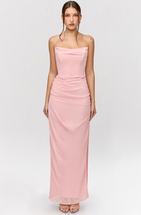 Adrienne Pink Quartz Georgette Strapless Gown