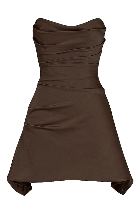 Jasmine Chocolate Draped Strapless Corset Dress