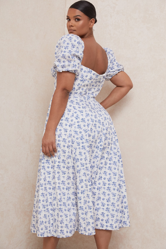Dress Hire Australia [brand_name] Tallulah Blue White Floral Midi Dress - Momentary Wardrobe 