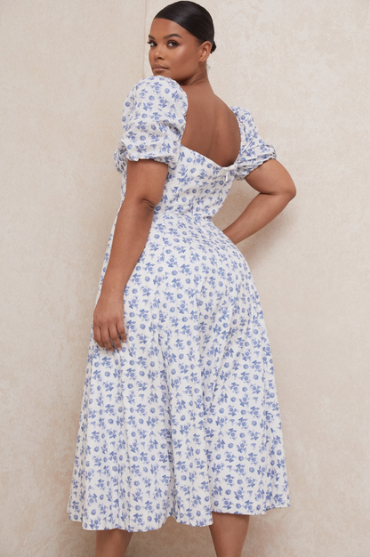 Dress Hire Australia [brand_name] Tallulah Blue White Floral Midi Dress - Momentary Wardrobe 
