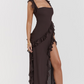 Ariela Espresso Ruffle Maxi Dress