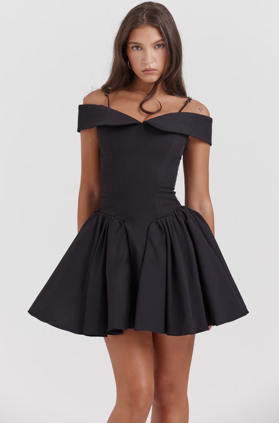 Elida Black Off Shoulder Mini Dress