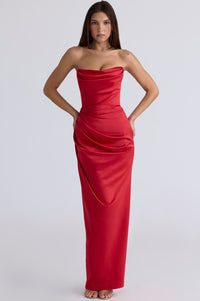 House of CB Adrienne Scarlet Satin Strapless Gown