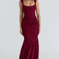 Cesca Wine Floral Lace Corset Maxi Dress