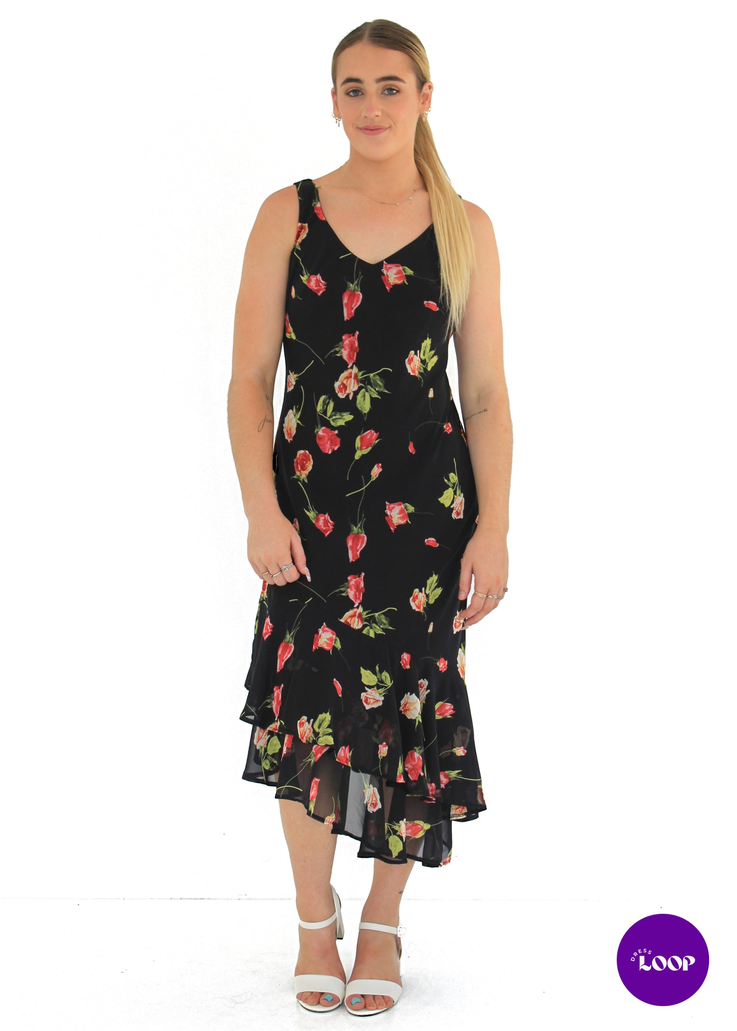 Vintage Black Floral Midi Dress