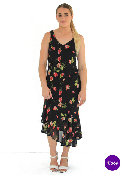 Vintage Black Floral Midi Dress