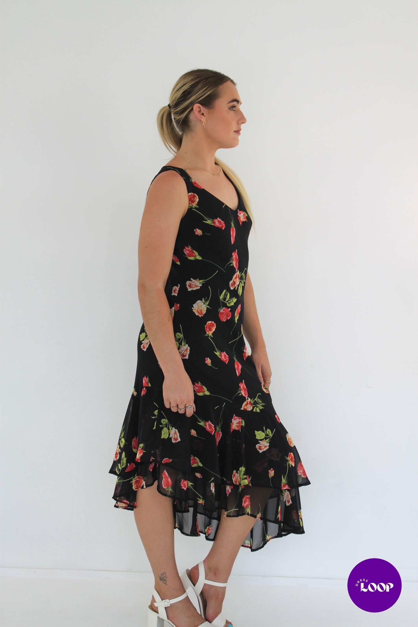 Vintage Black Floral Midi Dress