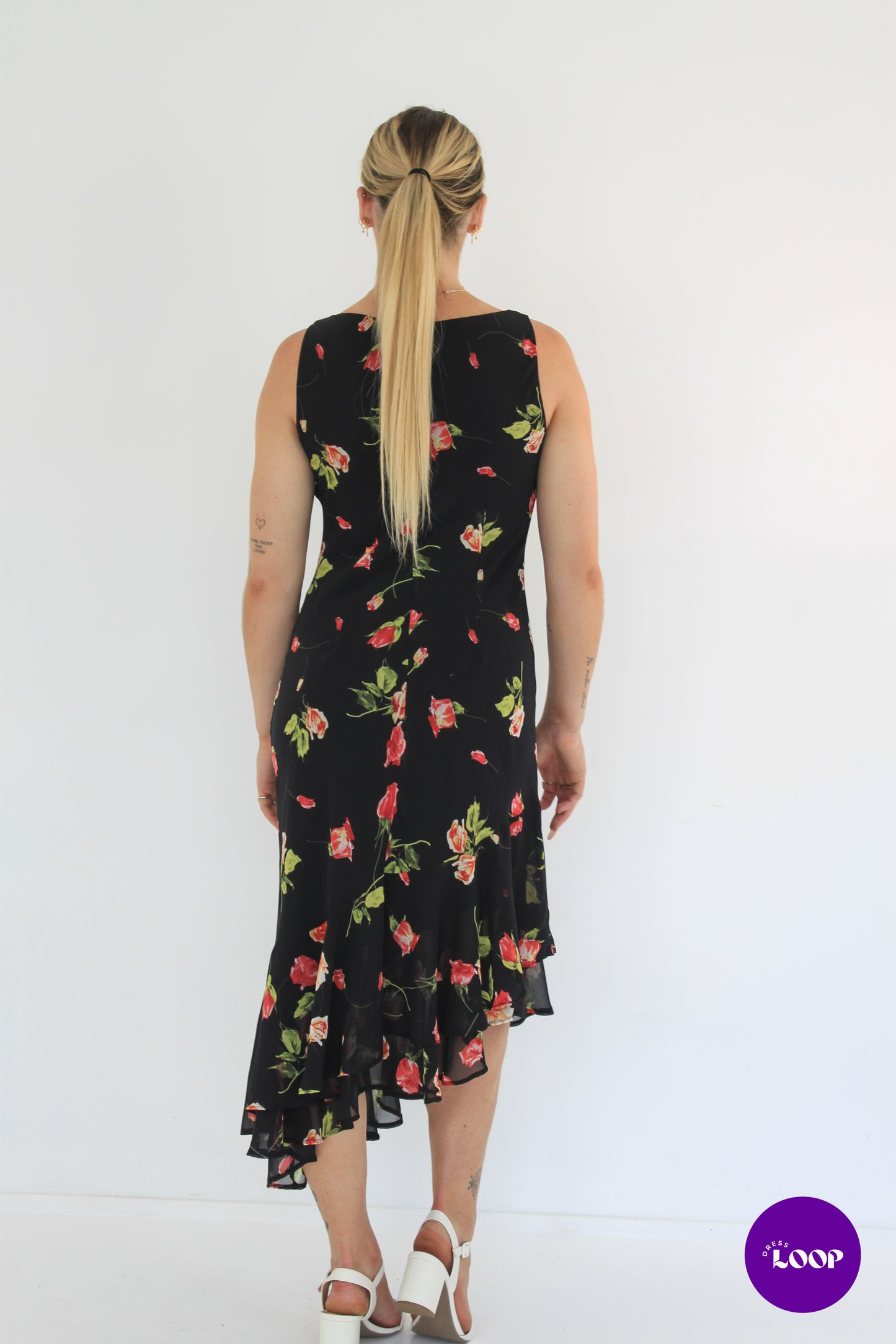 Vintage Black Floral Midi Dress