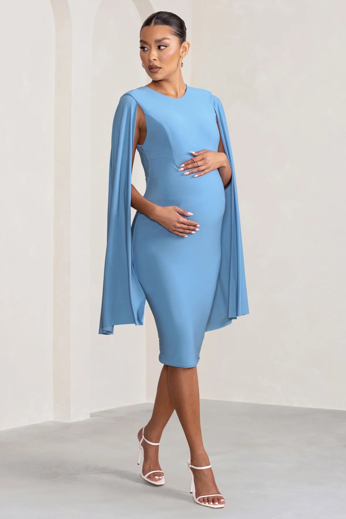 Dress Hire Australia [brand_name] Powder Blue Maternity Cape Sleeve Midi Dress - Momentary Wardrobe 