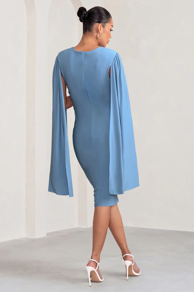 Dress Hire Australia [brand_name] Powder Blue Maternity Cape Sleeve Midi Dress - Momentary Wardrobe 