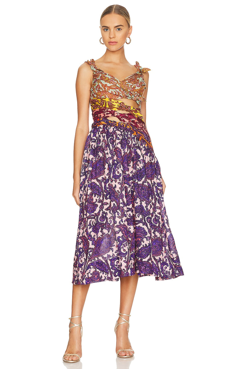 Tiggy Bow Midi Dress in Spliced Paisley