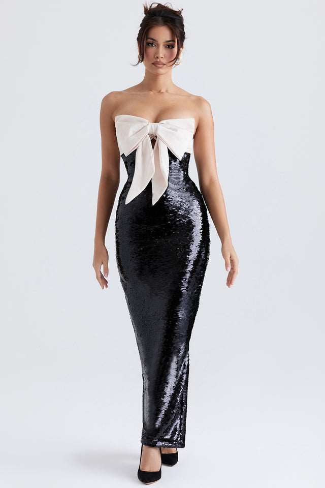 Dress Hire Australia [brand_name] Black Sequin Strapless Bow Dress - Momentary Wardrobe 